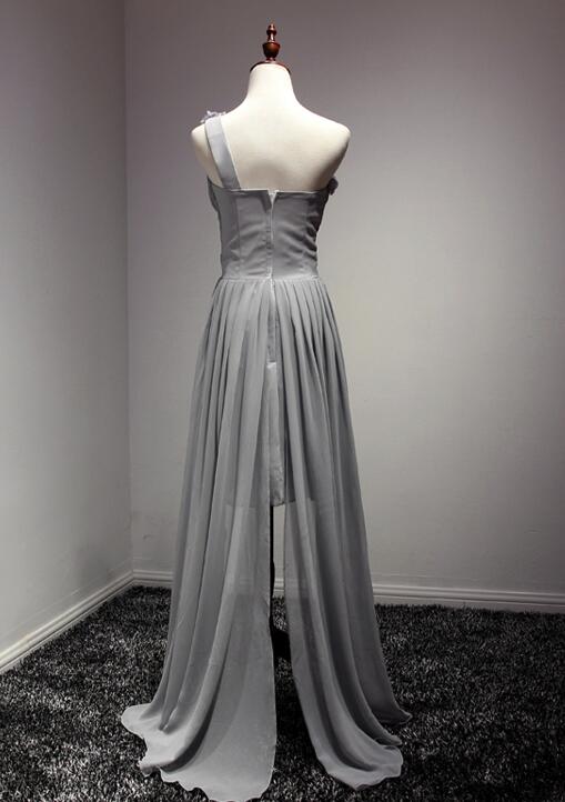 Weitese Formal Women's Dresses Grey One Shoulder Chiffon High Low Slit Homecoming Dress Stylish Prom Dress Women Formal Dress Prom Dresses Stores